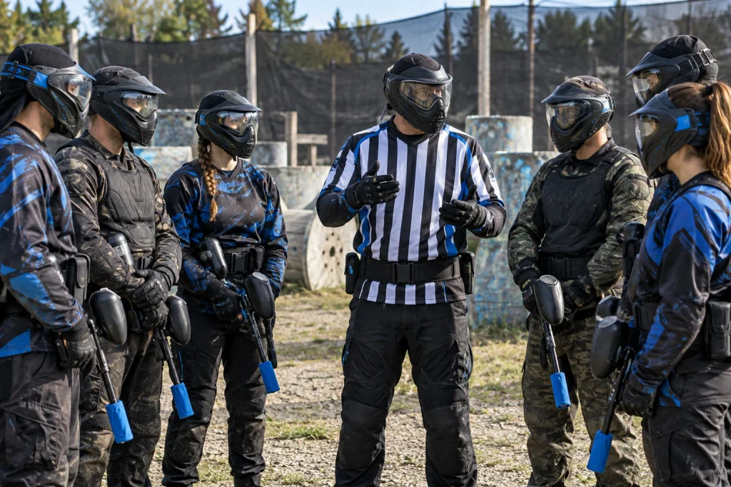 Illustration : Distance de sécurité pour le paintball : 5 m ou 7 m selon site